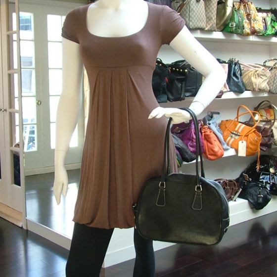 Leather Bowler Tote Black
