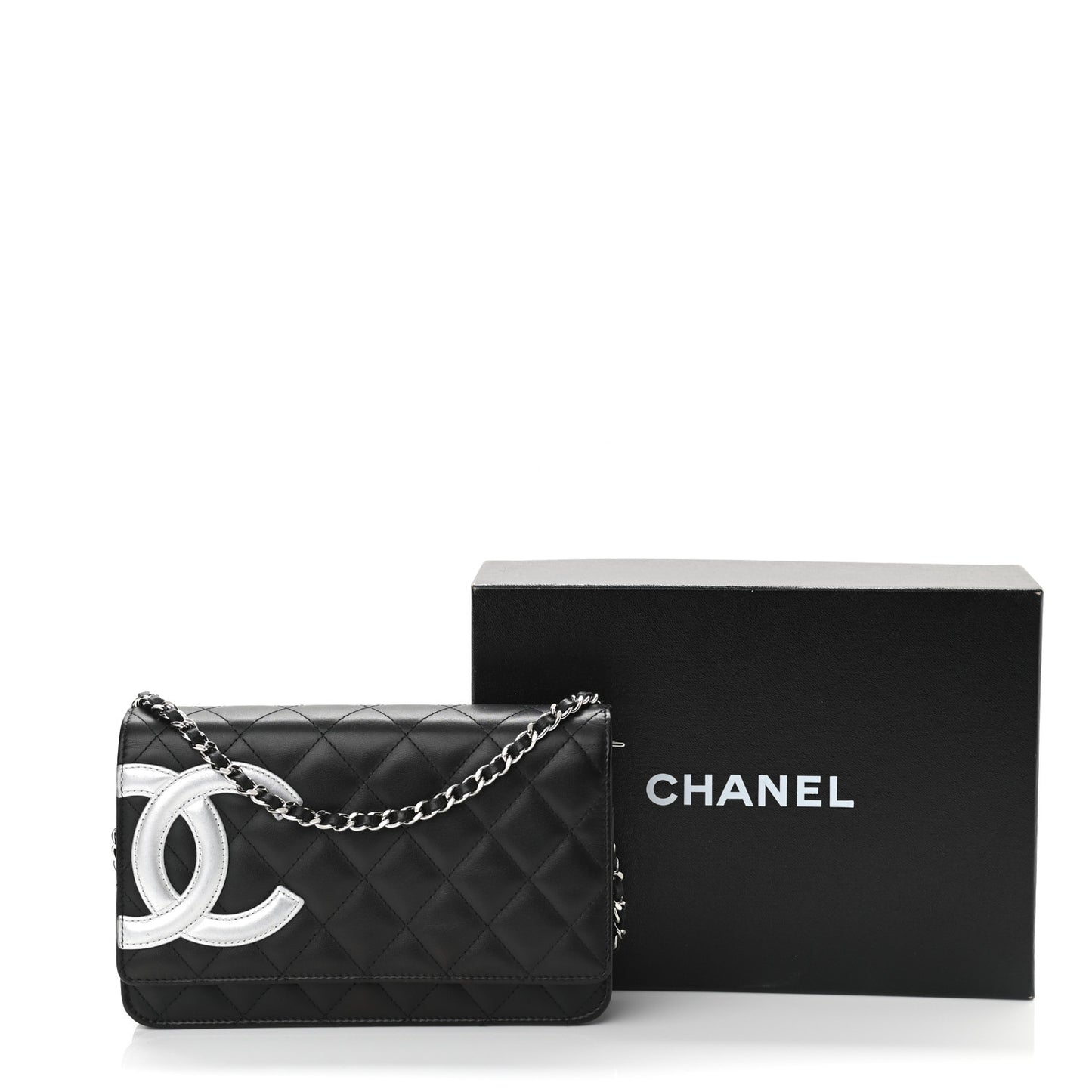 Calfskin Quilted Cambon Wallet On Chain WOC Black