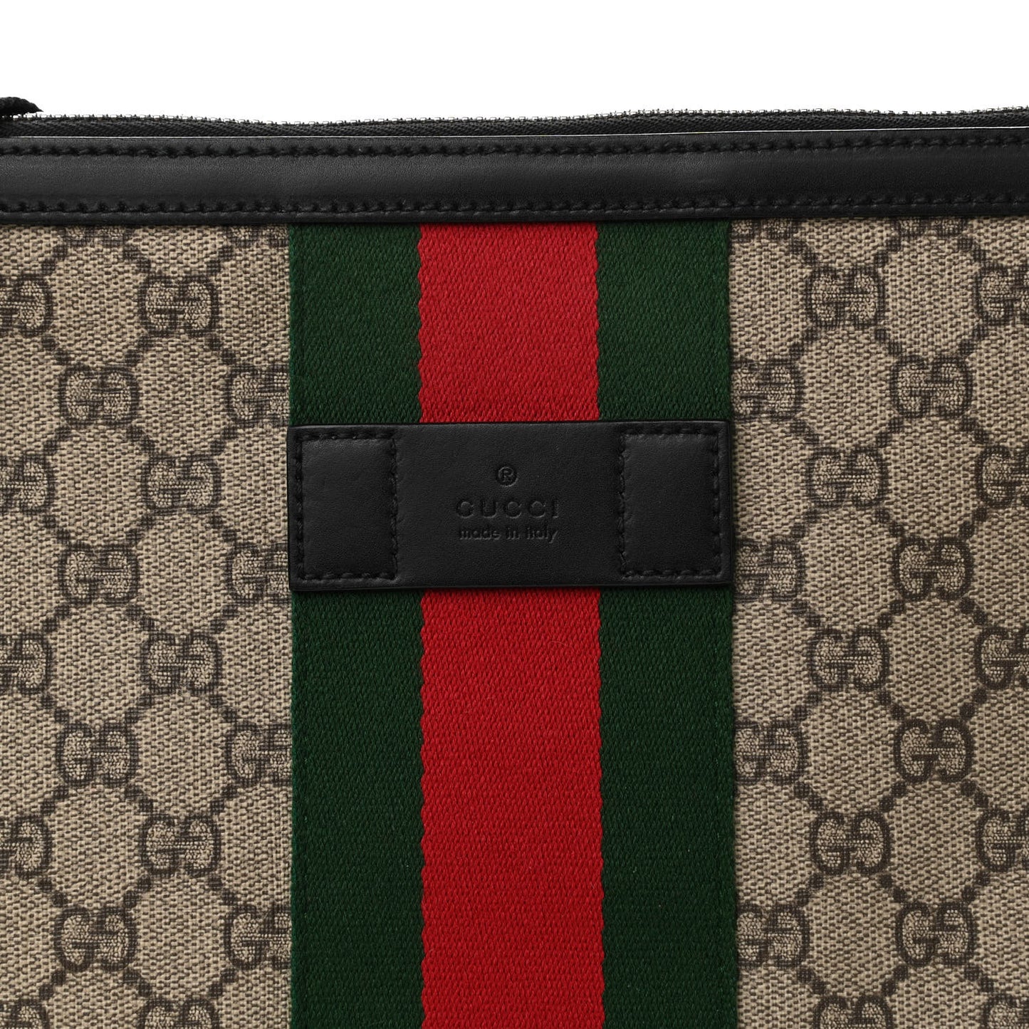 GG Supreme Monogram Calfskin Web Medium Flat Messenger Bag Beige Ebony Black
