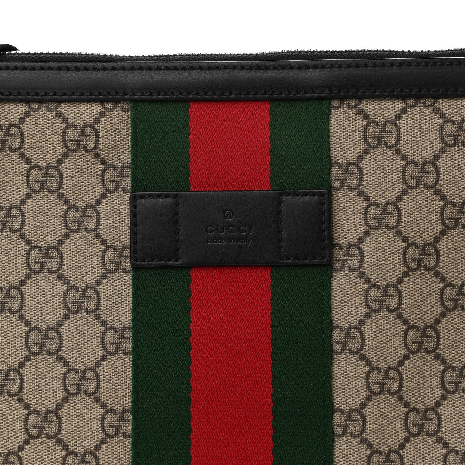 Gucci GG Supreme Monogram Calfskin Web Medium Flat Messenger Bag Beige Ebony Black 8 of 11