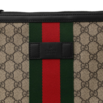 Gucci GG Supreme Monogram Calfskin Web Medium Flat Messenger Bag Beige Ebony Black 8 of 11