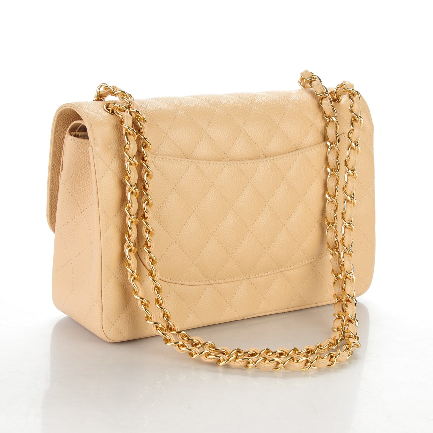 Caviar Quilted Jumbo Double Flap Beige Clair