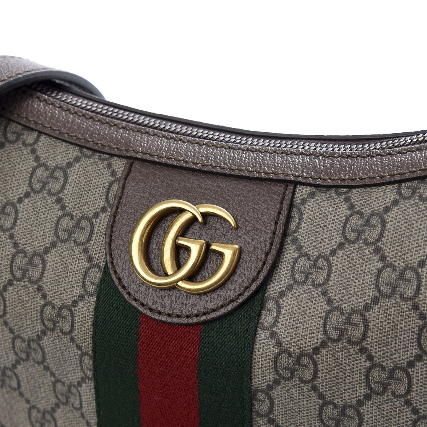 GG Supreme Monogram Web Small Ophidia Half Moon Hobo Brown