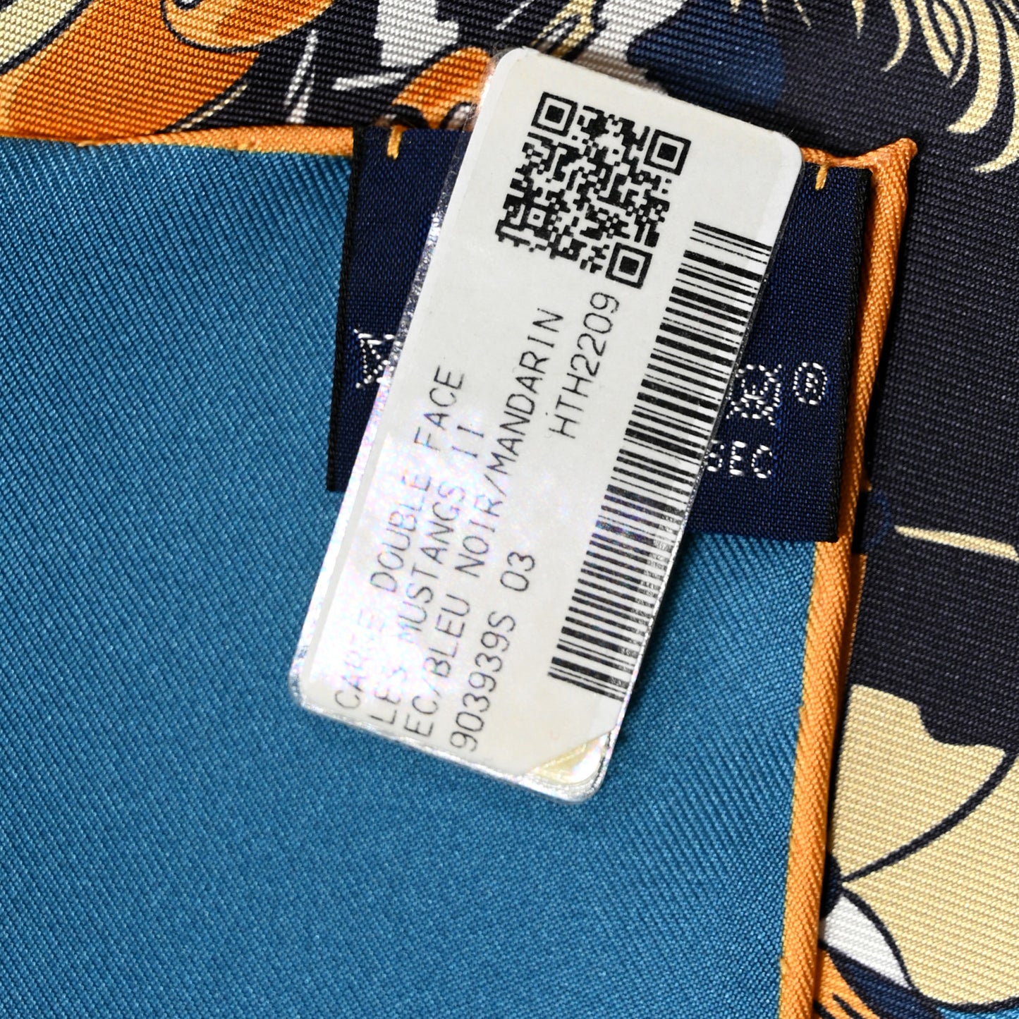 Silk Les Mustangs Double Face Scarf 90 Bleu Noir Mandarine