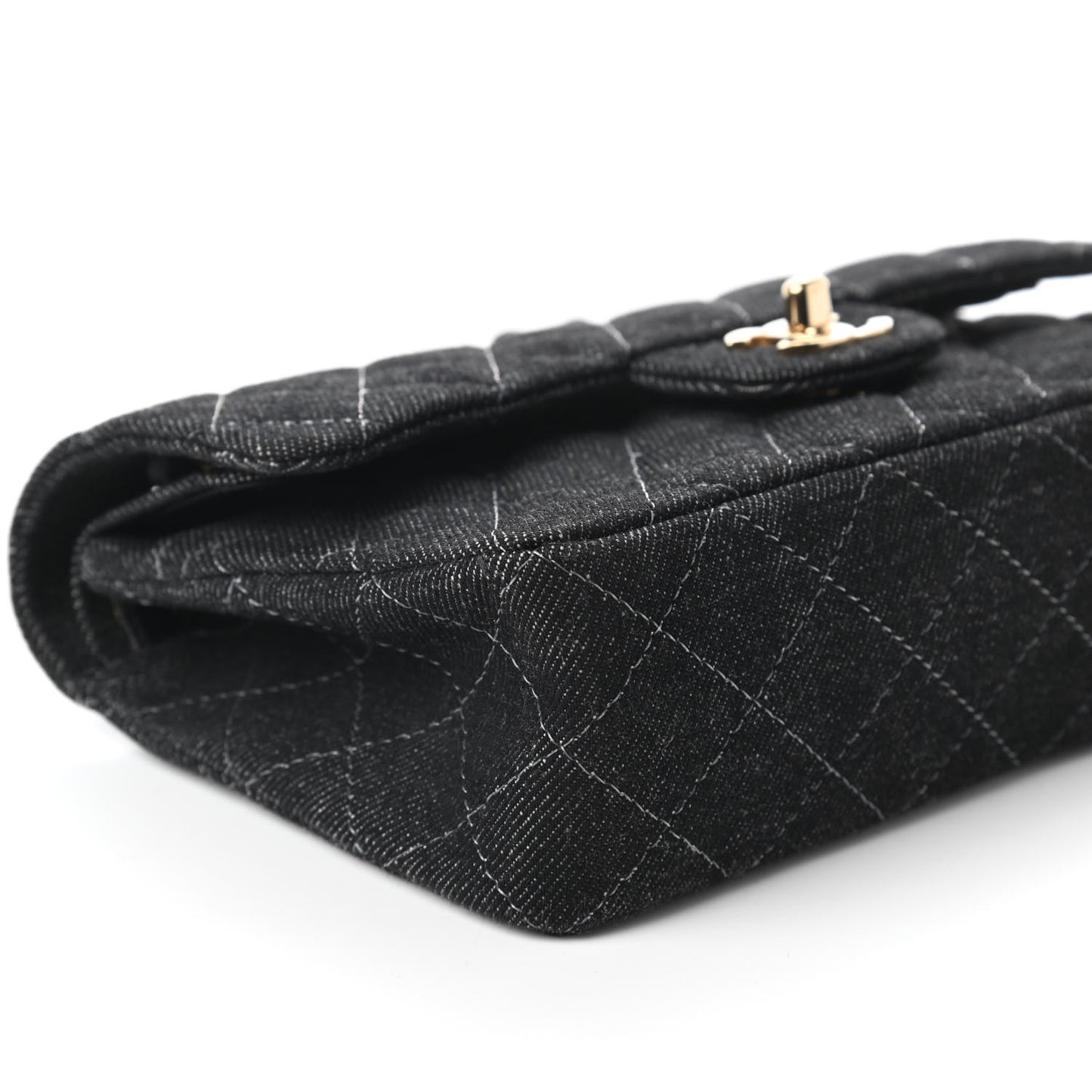Denim Quilted Small Double Flap Black