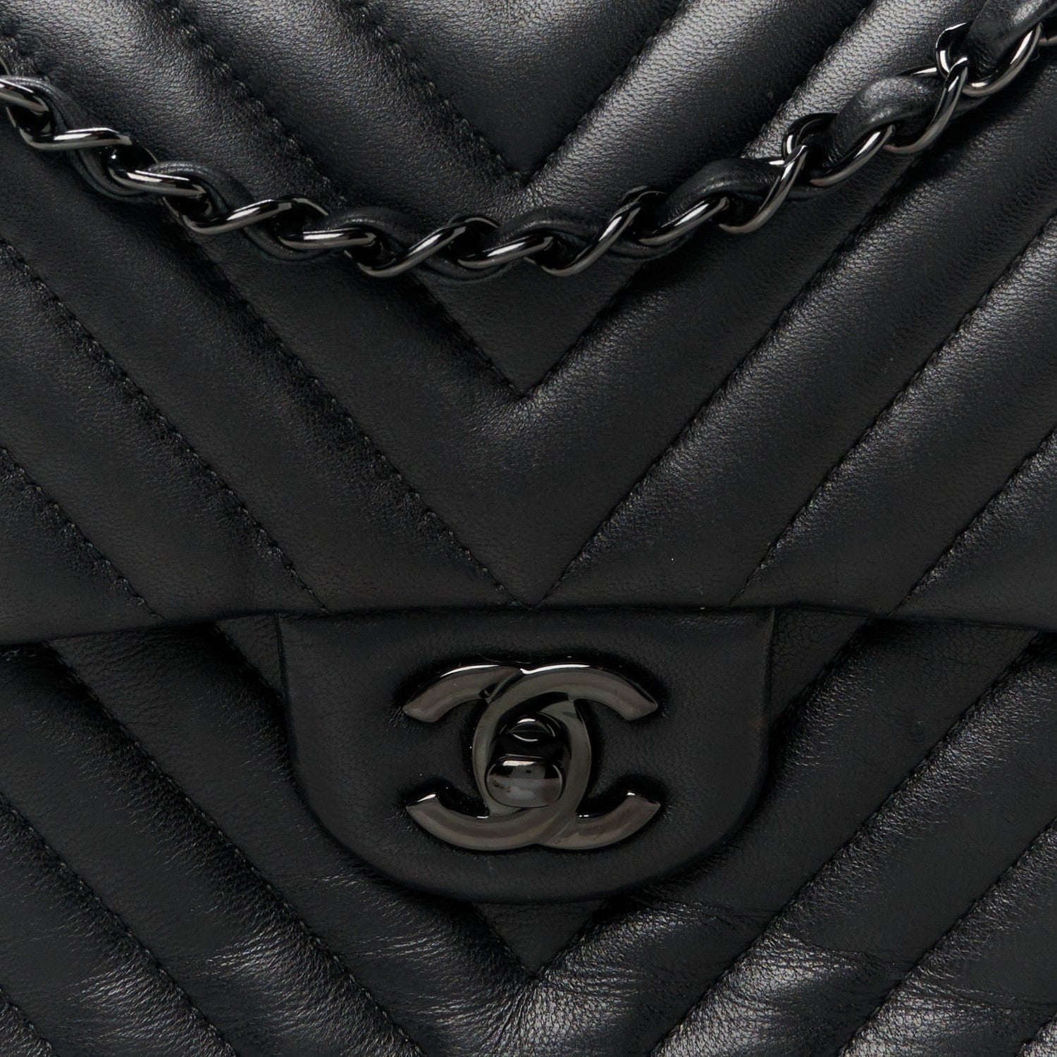 Chanel Lambskin Chevron Quilted Medium Double Flap So Black 9 of 11