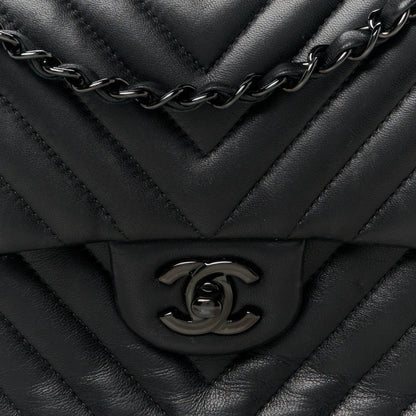 Chanel Lambskin Chevron Quilted Medium Double Flap So Black 9 of 11