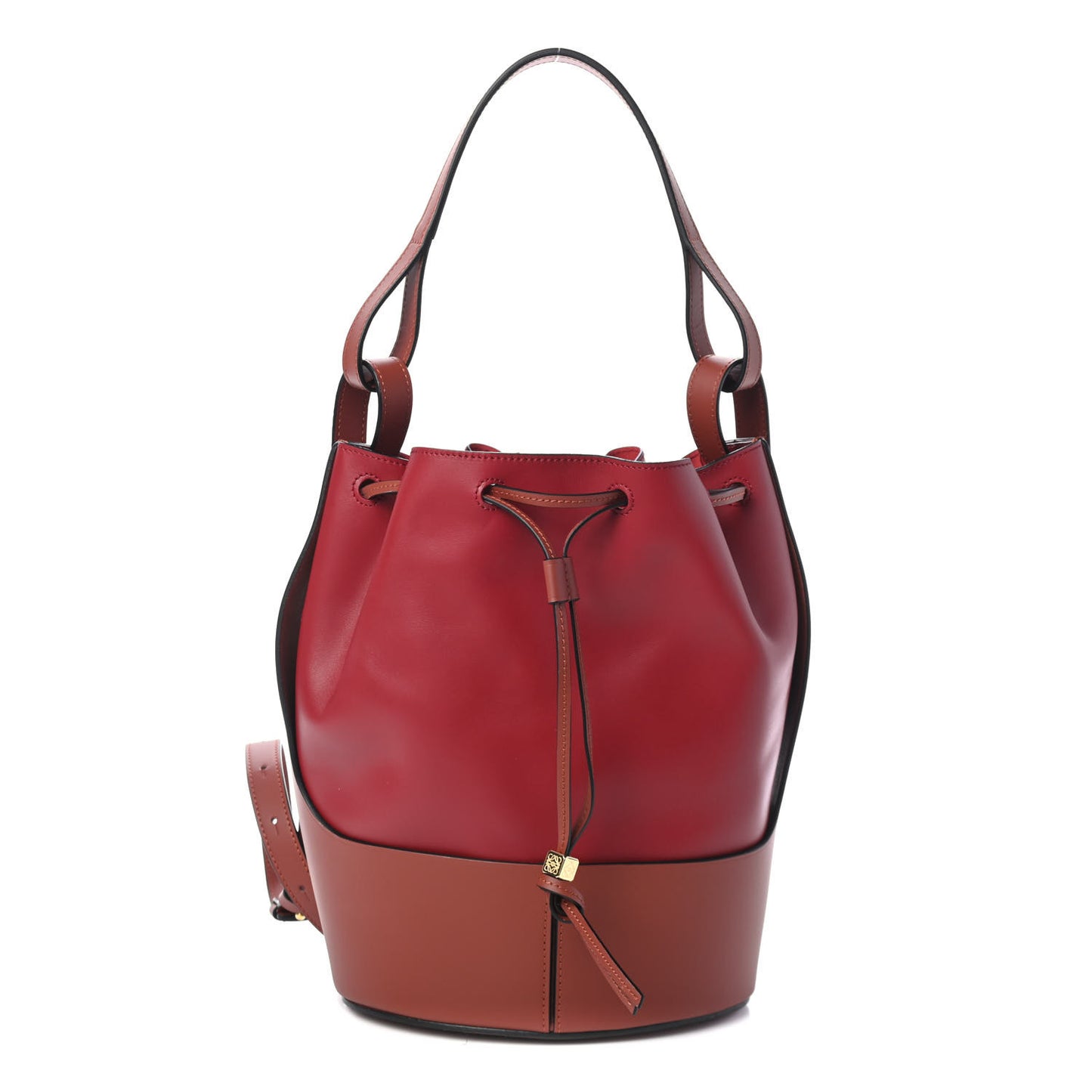Calfskin Medium Balloon Bucket Bag Burgundy Tan