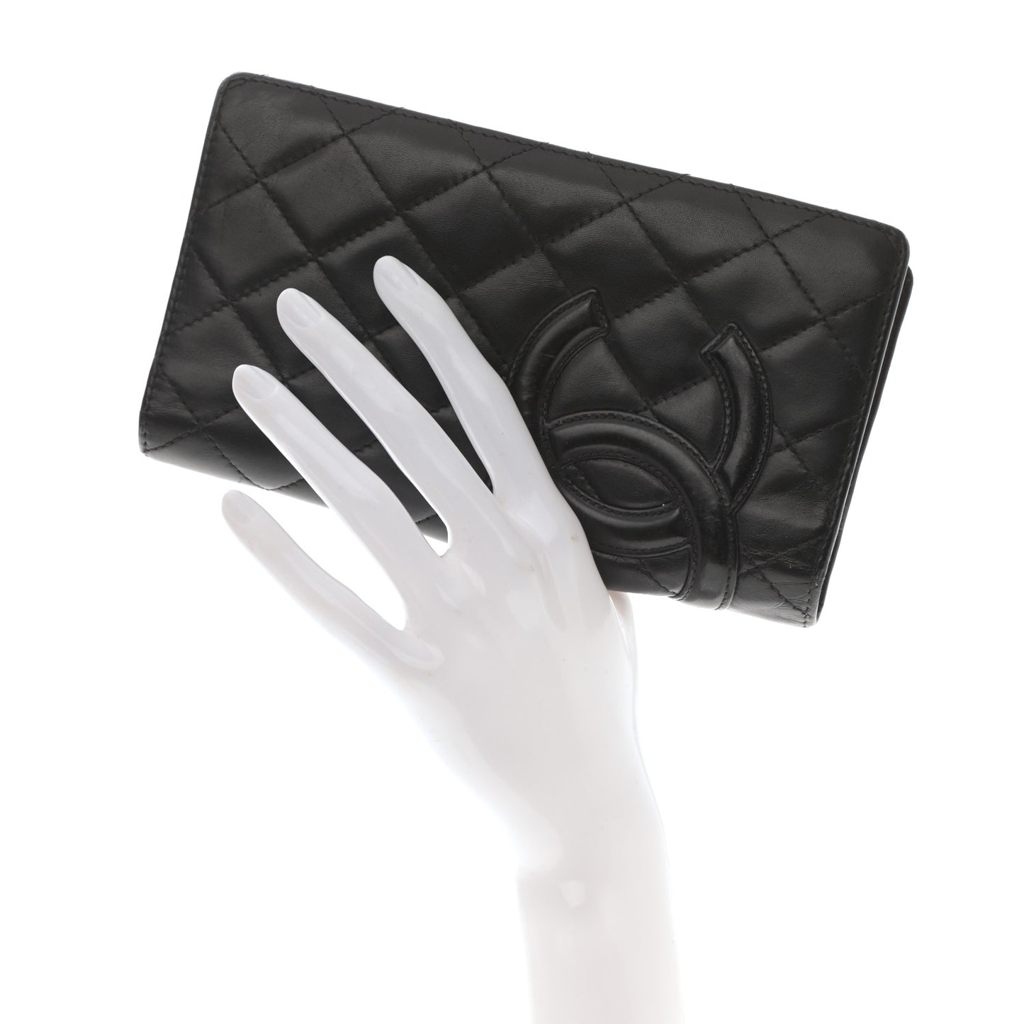 Calfskin Quilted Cambon Yen Wallet Black