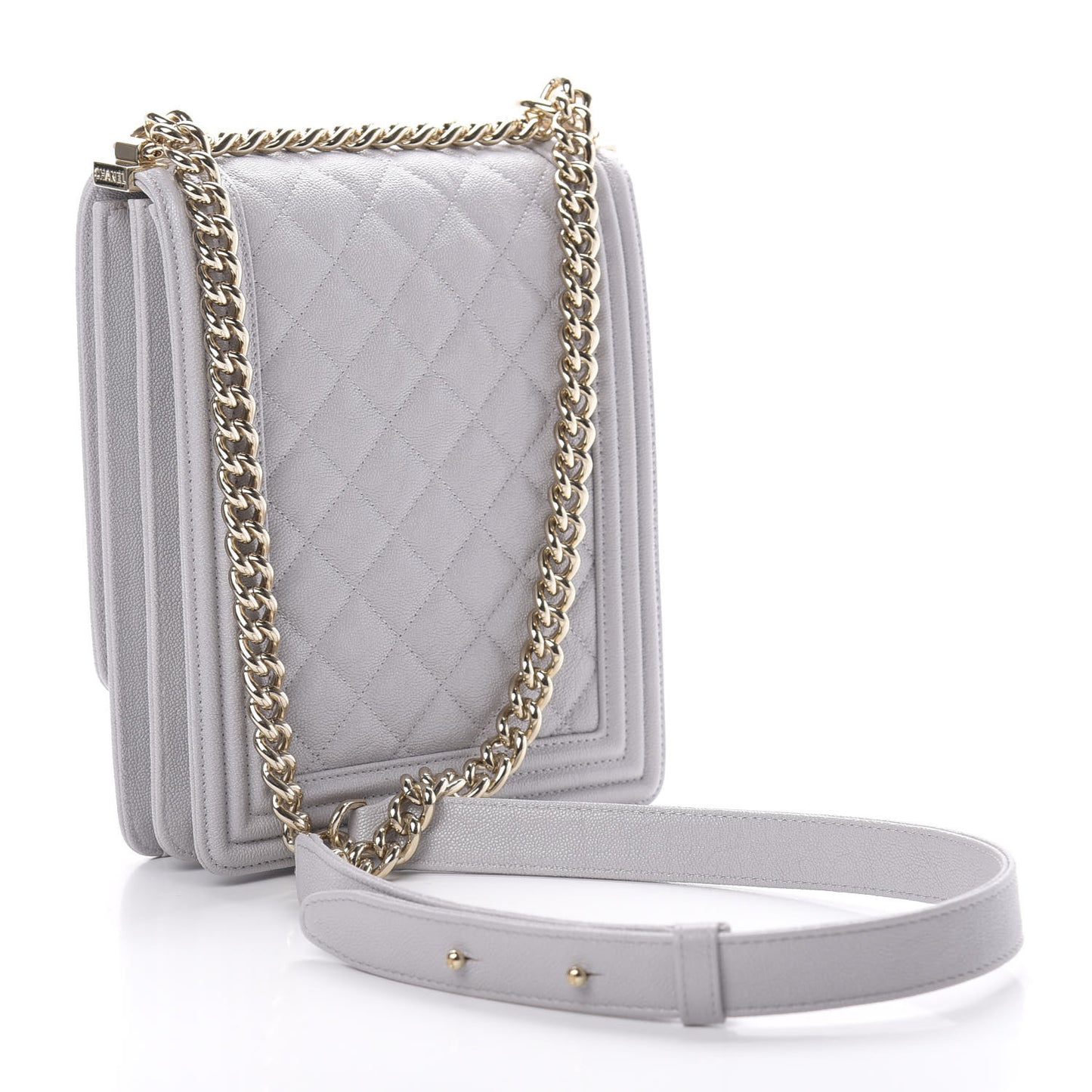 Caviar Quilted North South Boy Flap Light Grey