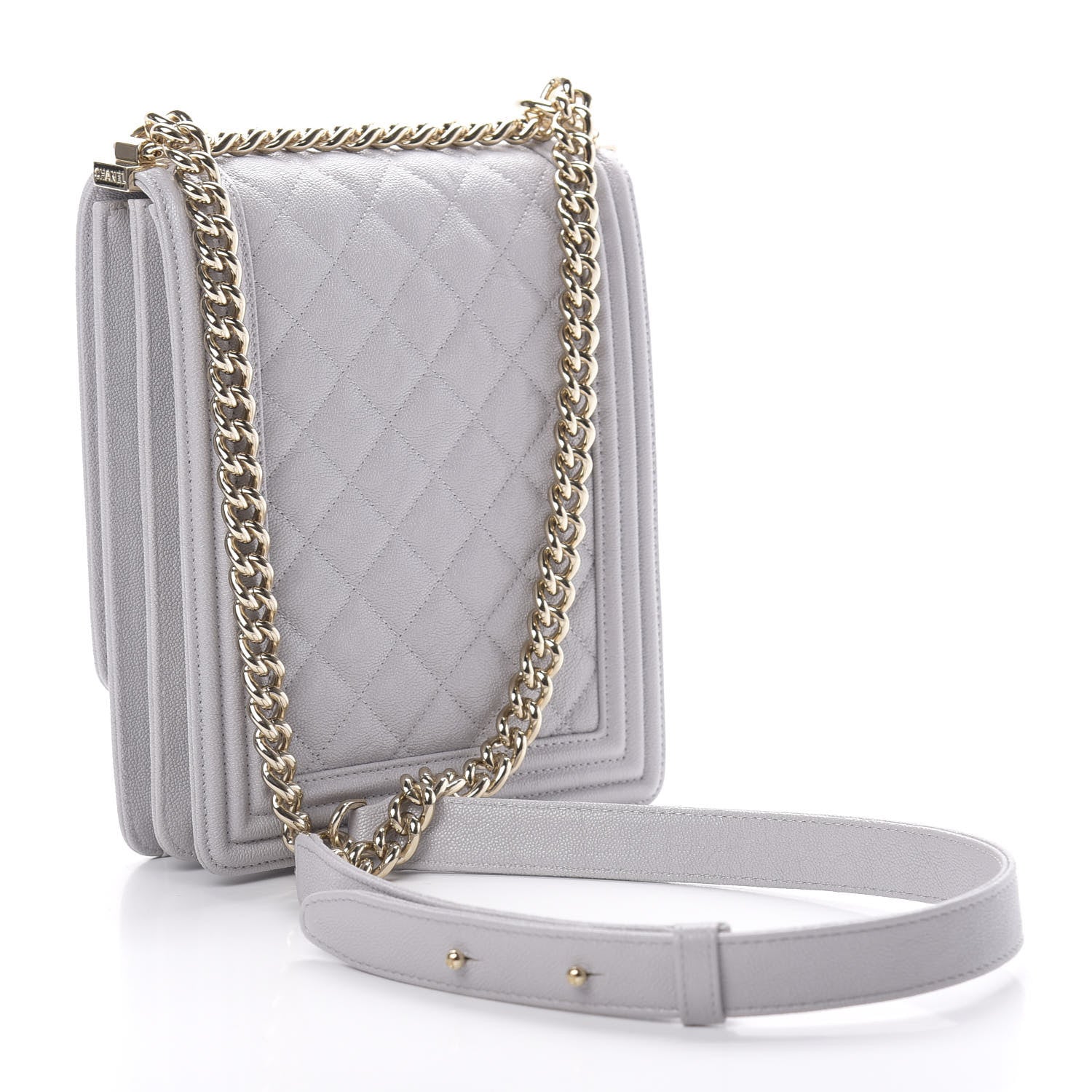 Chanel Caviar Quilted North South Boy Flap Light Grey 3 of 11