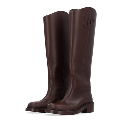 Chanel Calfskin Cap Toe CC Riding Boots 37 Dark Brown 4 of 10