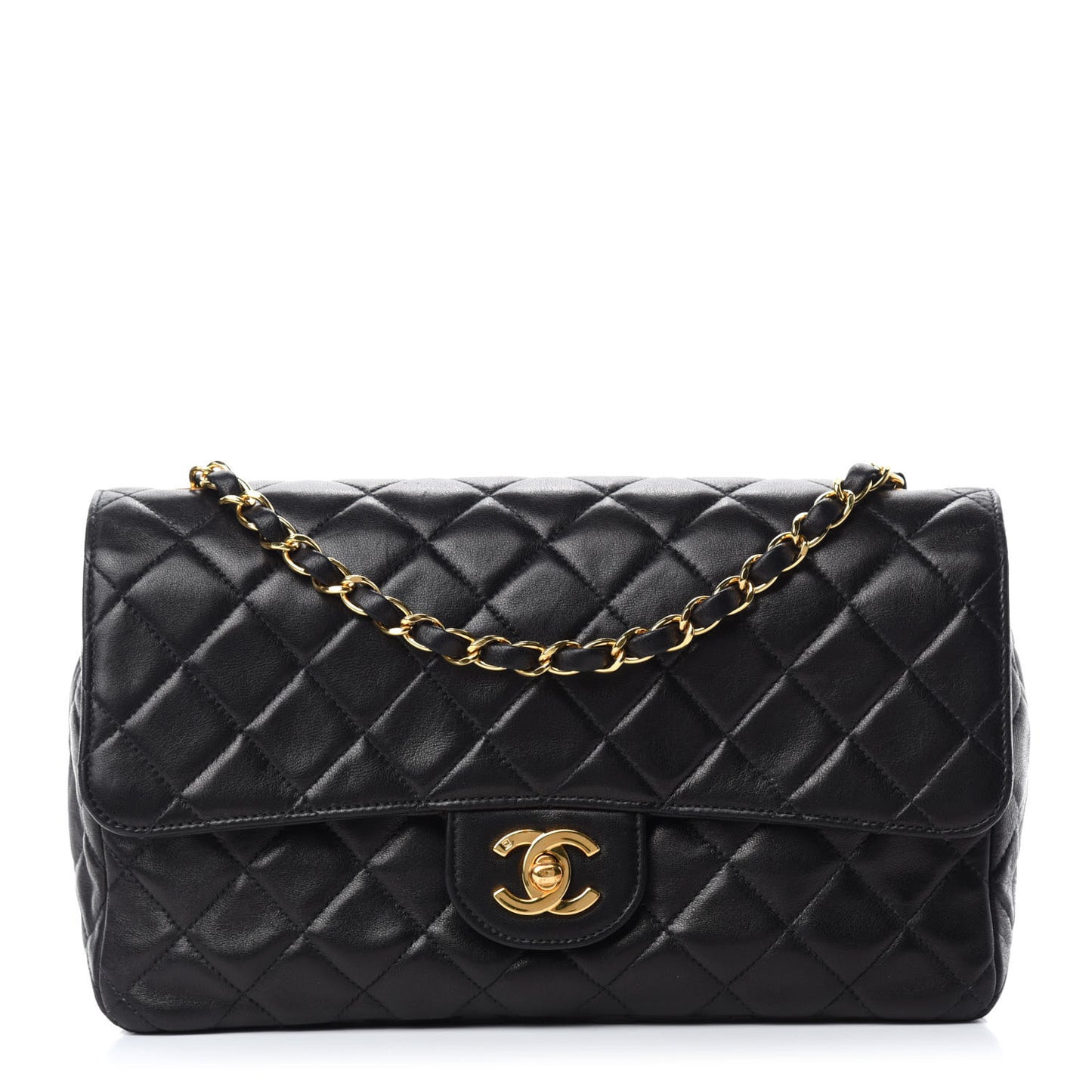Lambskin Quilted Medium Single Flap Black