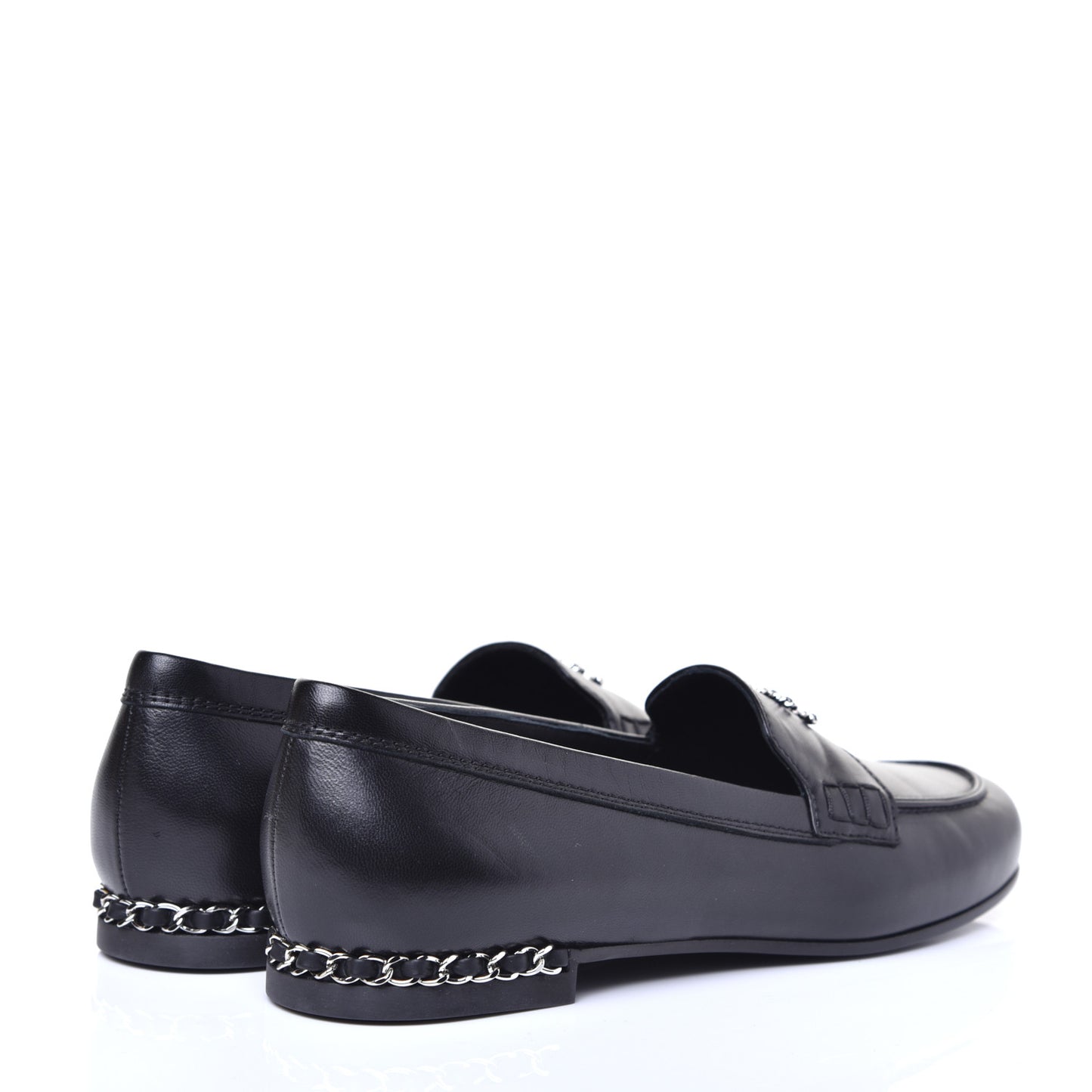 Calfskin CC Chain Mocassin Loafers 38.5 Black