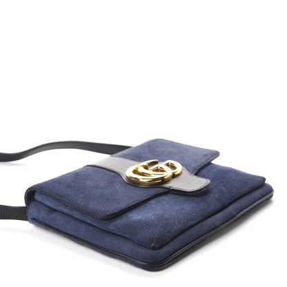 Gucci Suede Medium Arli Flap Shoulder Bag Blue Ink Black 4 of 11