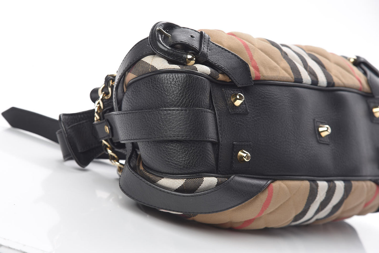 Grainy Calfskin House Check Margaret Bag Black