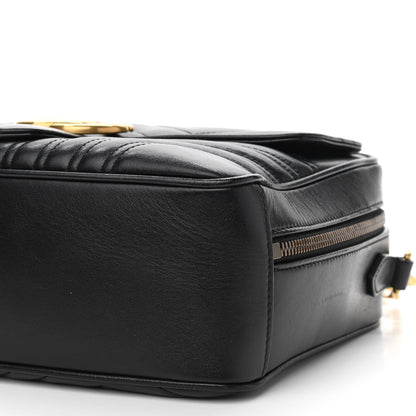 Gucci Calfskin Matelasse Sylvie Web Small GG Marmont Top Handle Shoulder Bag Black 10 of 12