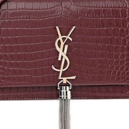 Saint Laurent Calfskin Crocodile Embossed Kate Monogram Tassel Chain Wallet Rouge Legion 7 of 9