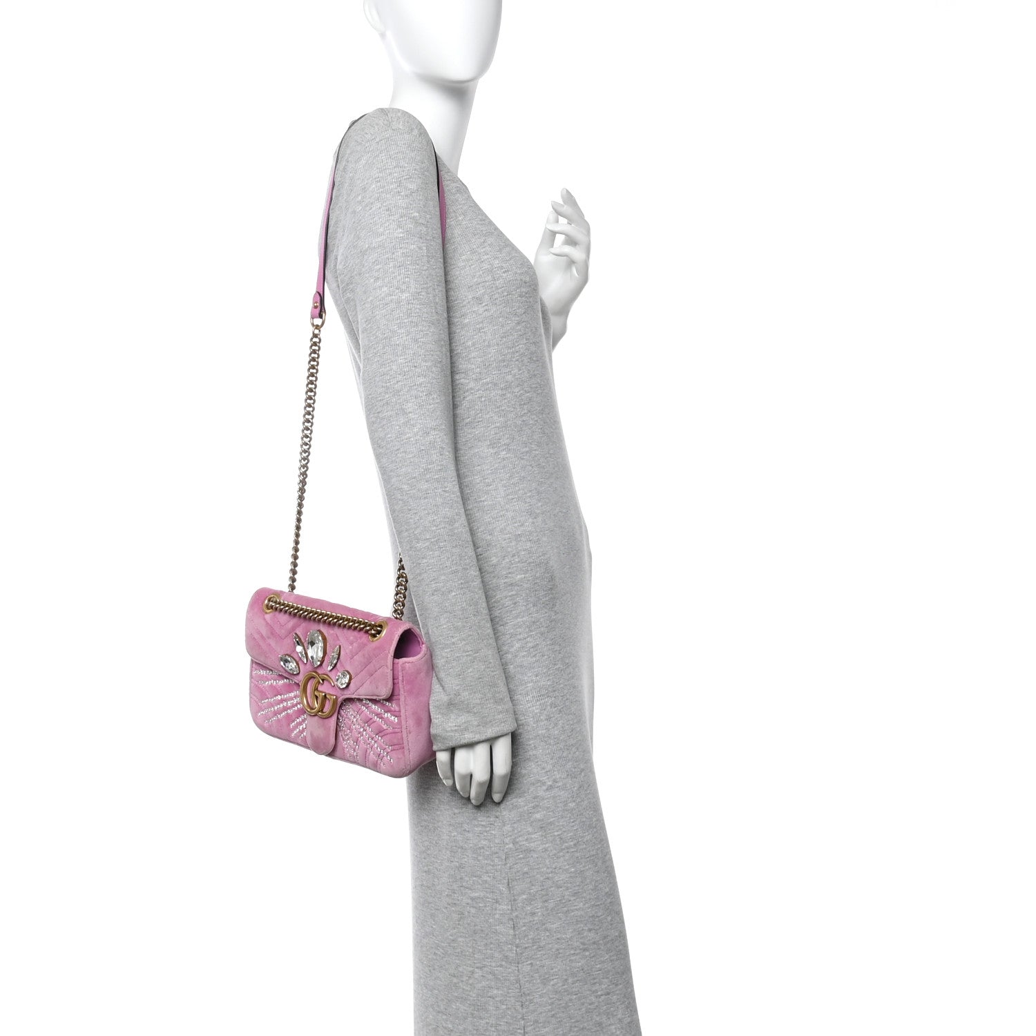 Gucci Velvet Matelasse Marquise Crystals Embroidered Small GG Marmont Shoulder Bag Malva 2 of 10