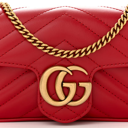 Gucci Calfskin Matelasse Super Mini GG Marmont Shoulder Bag Hibiscus Red 8 of 11