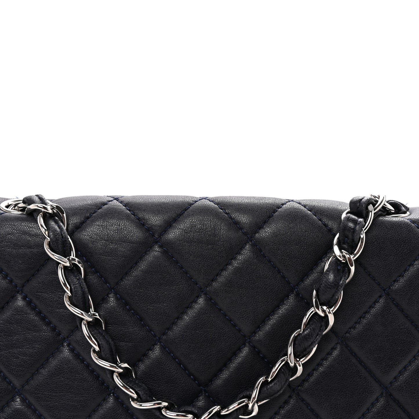 Lambskin Quilted Jumbo Single Flap Navy