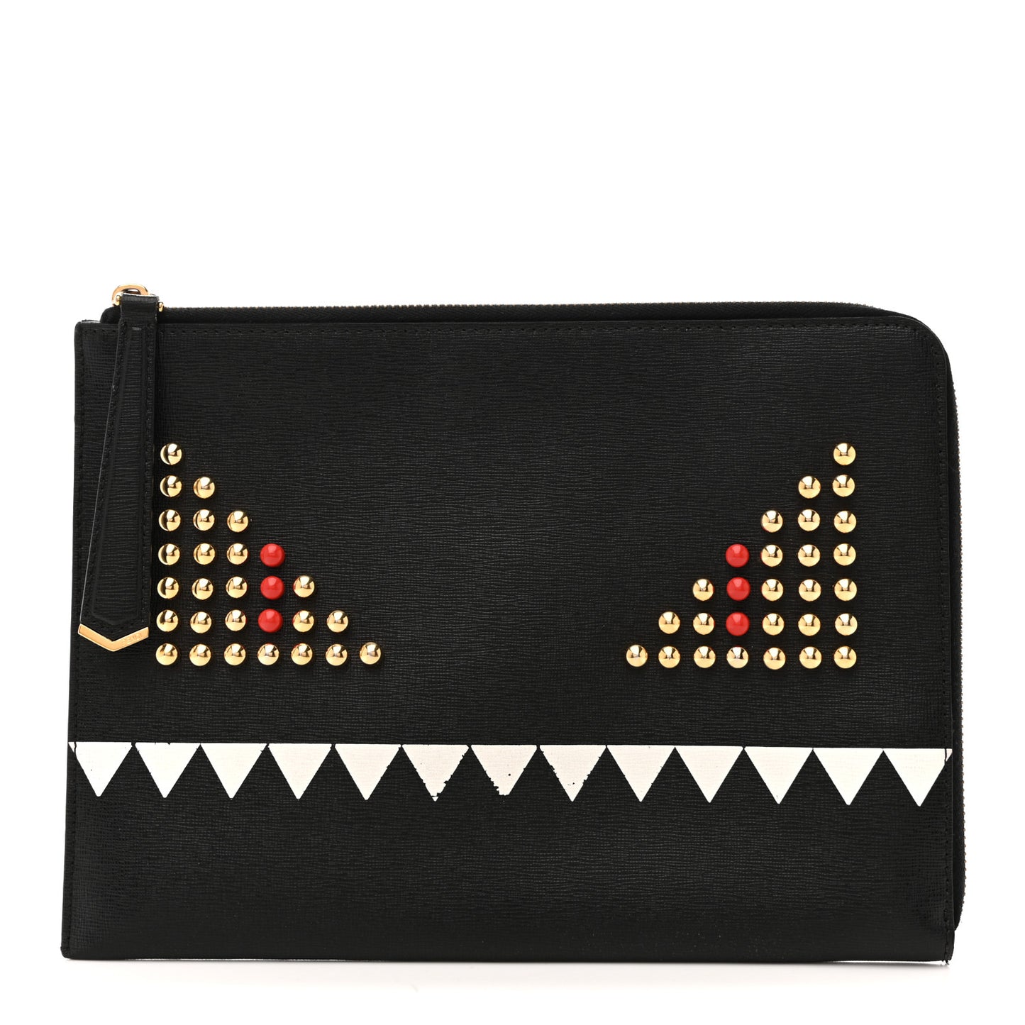 Vitello Elite Monster Eyes Studded Zip Around Pouch Black