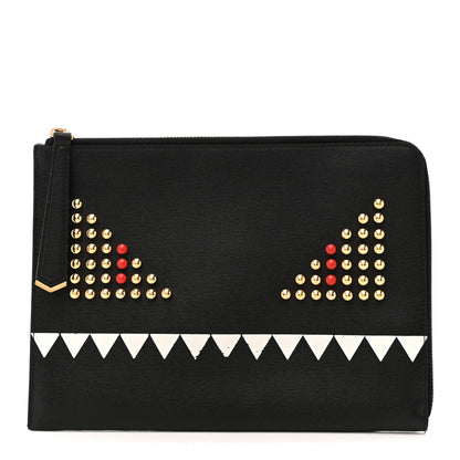 Fendi Vitello Elite Monster Eyes Studded Zip Around Pouch Black 1 of 11