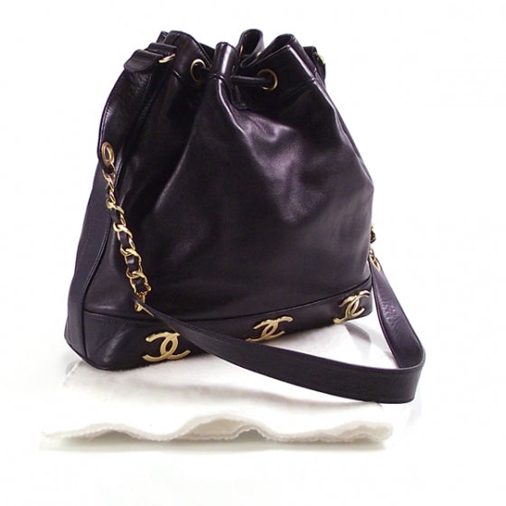Chanel Lambskin Drawstring CC Bucket Shoulder Bag Navy cd22760 3 of 10
