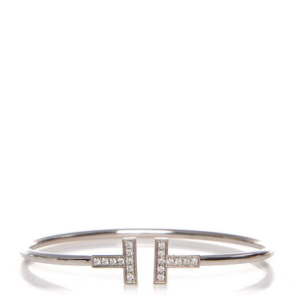 Tiffany 18K White Gold Diamond T Wire Bracelet 1 of 3