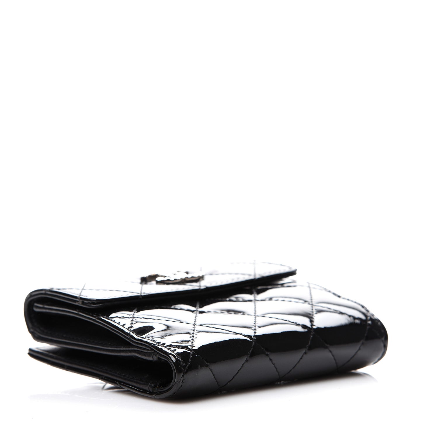 Patent Quilted Brilliant Compact Wallet Black