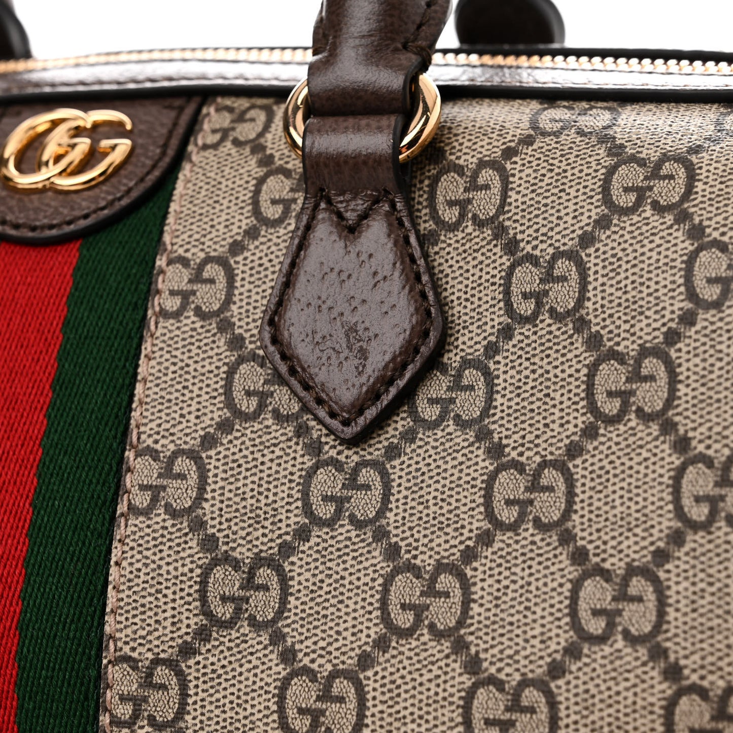 GG Supreme Monogram Web Medium Ophidia Top Handle Bag Beige Ebony