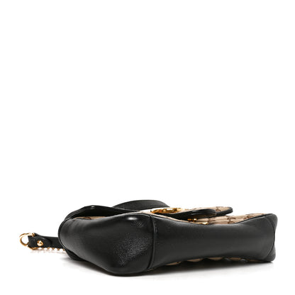 Gucci Monogram Matelasse Diagonal Mini GG Marmont Shoulder Bag Beige Black 3 of 10