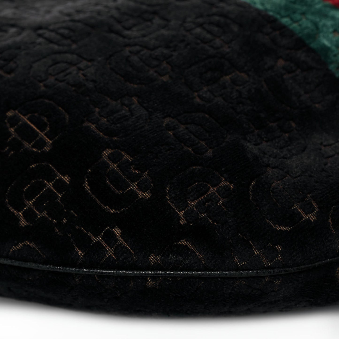 Velvet Horsebit Embossed Glam Hobo Black