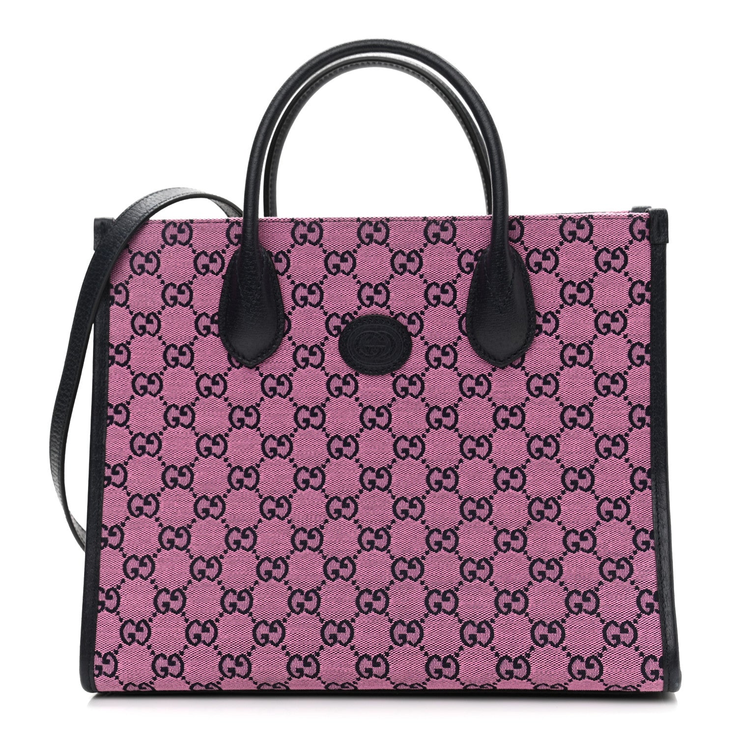 Gucci Monogram Multicolor Textured Dollar Calfskin Small Retro Interlocking G Tote Bag Pink Blue 1 of 9