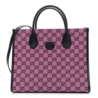 Gucci Monogram Multicolor Textured Dollar Calfskin Small Retro Interlocking G Tote Bag Pink Blue 1 of 9
