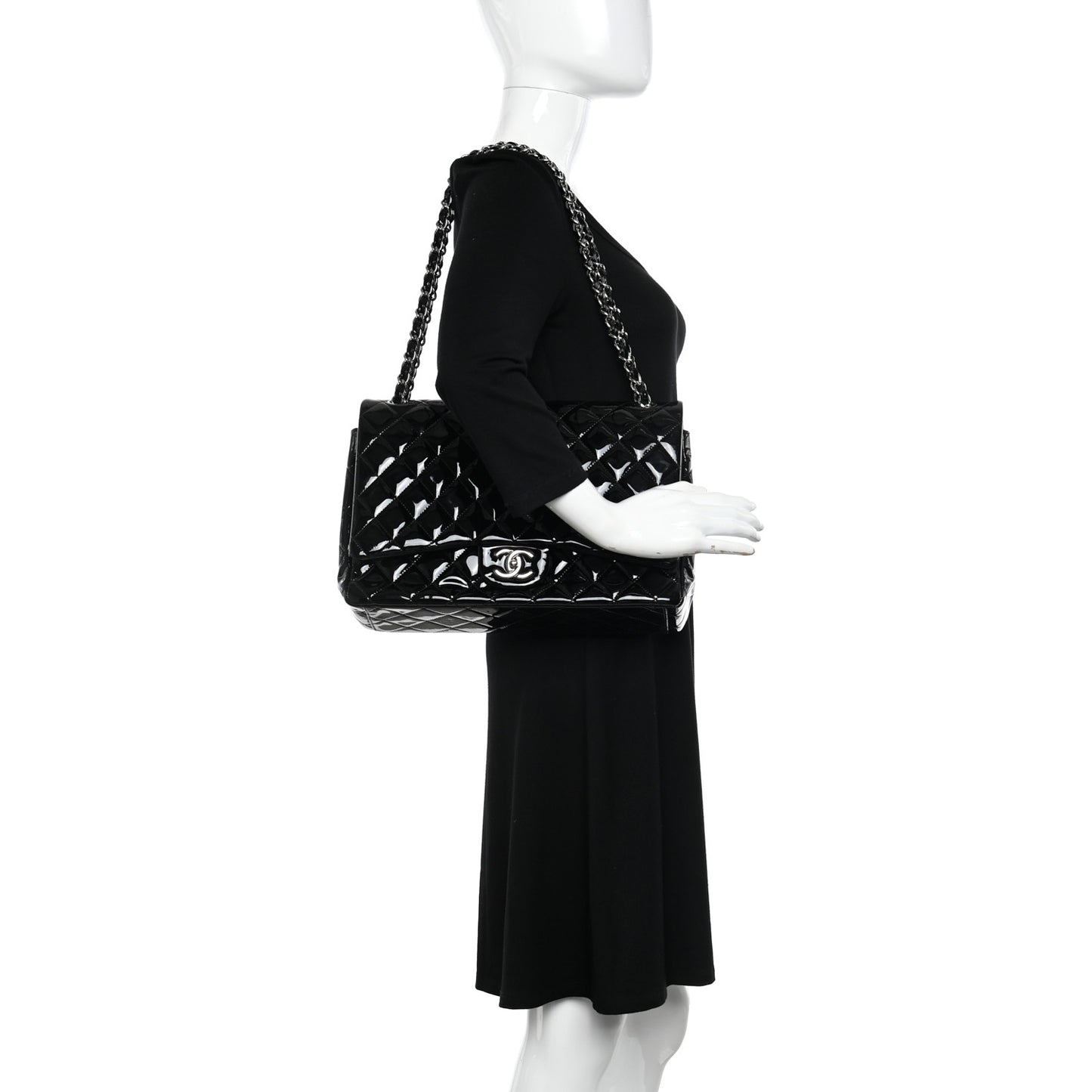 Patent Quilted Maxi Double Flap Black