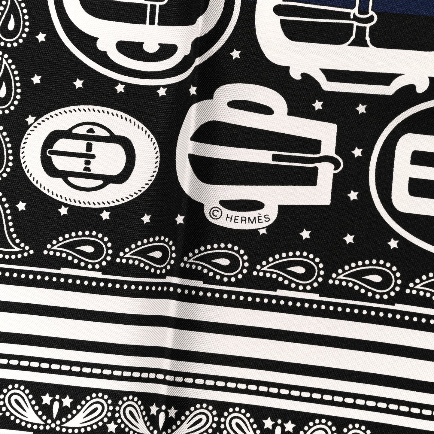 Silk Bouclerie Moderne Scarf 55 Black Marine White