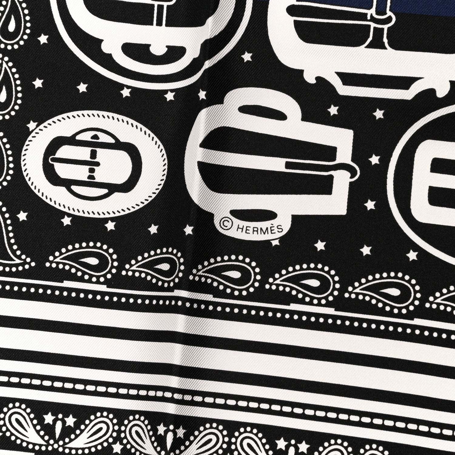 Hermes Silk Bouclerie Moderne Scarf 55 Black Marine White 4 of 4