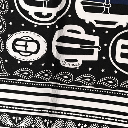 Hermes Silk Bouclerie Moderne Scarf 55 Black Marine White 4 of 4