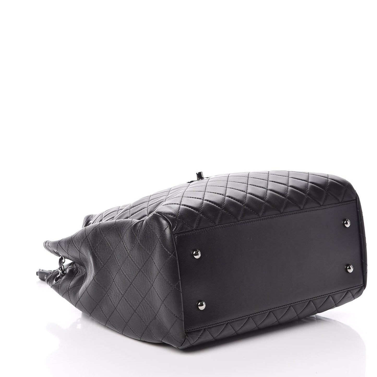 Lambskin Quilted Large Drawstring Shoulder Bag Black