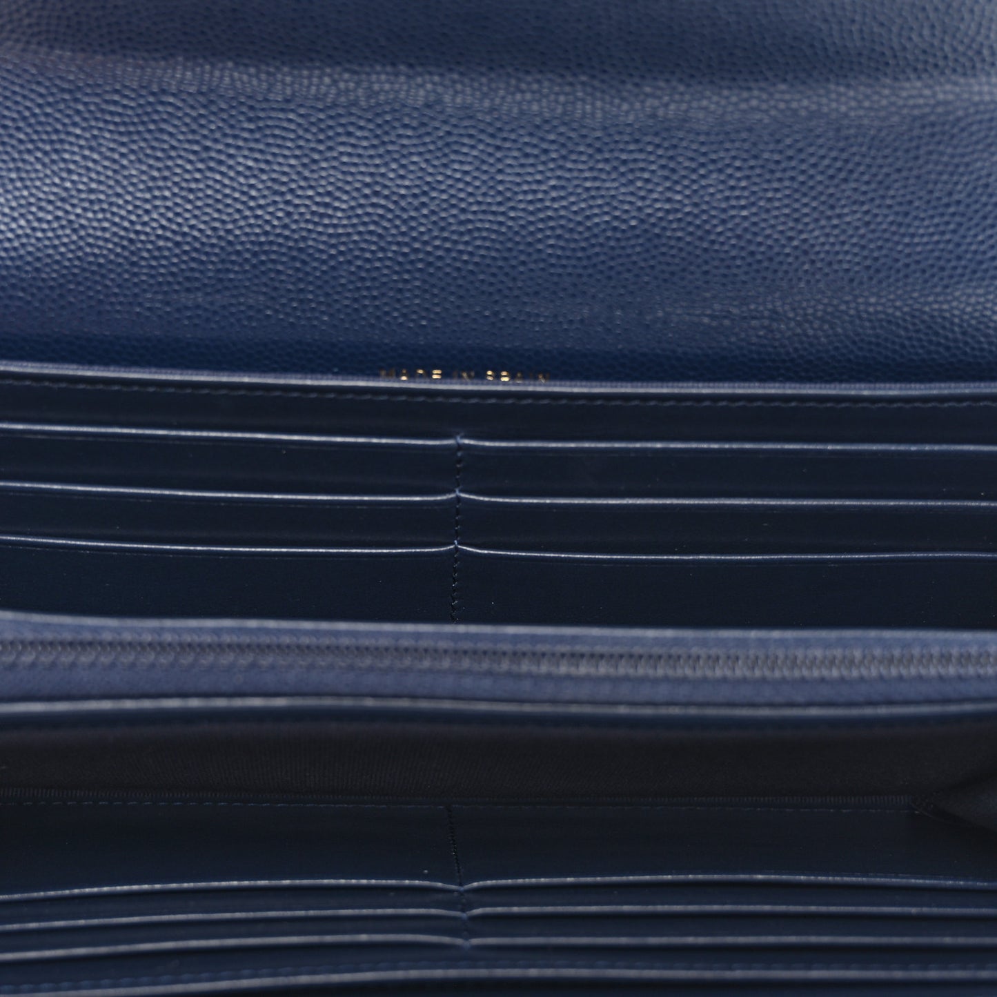 Caviar Quilted Crystal Long Flap Wallet Navy Blue
