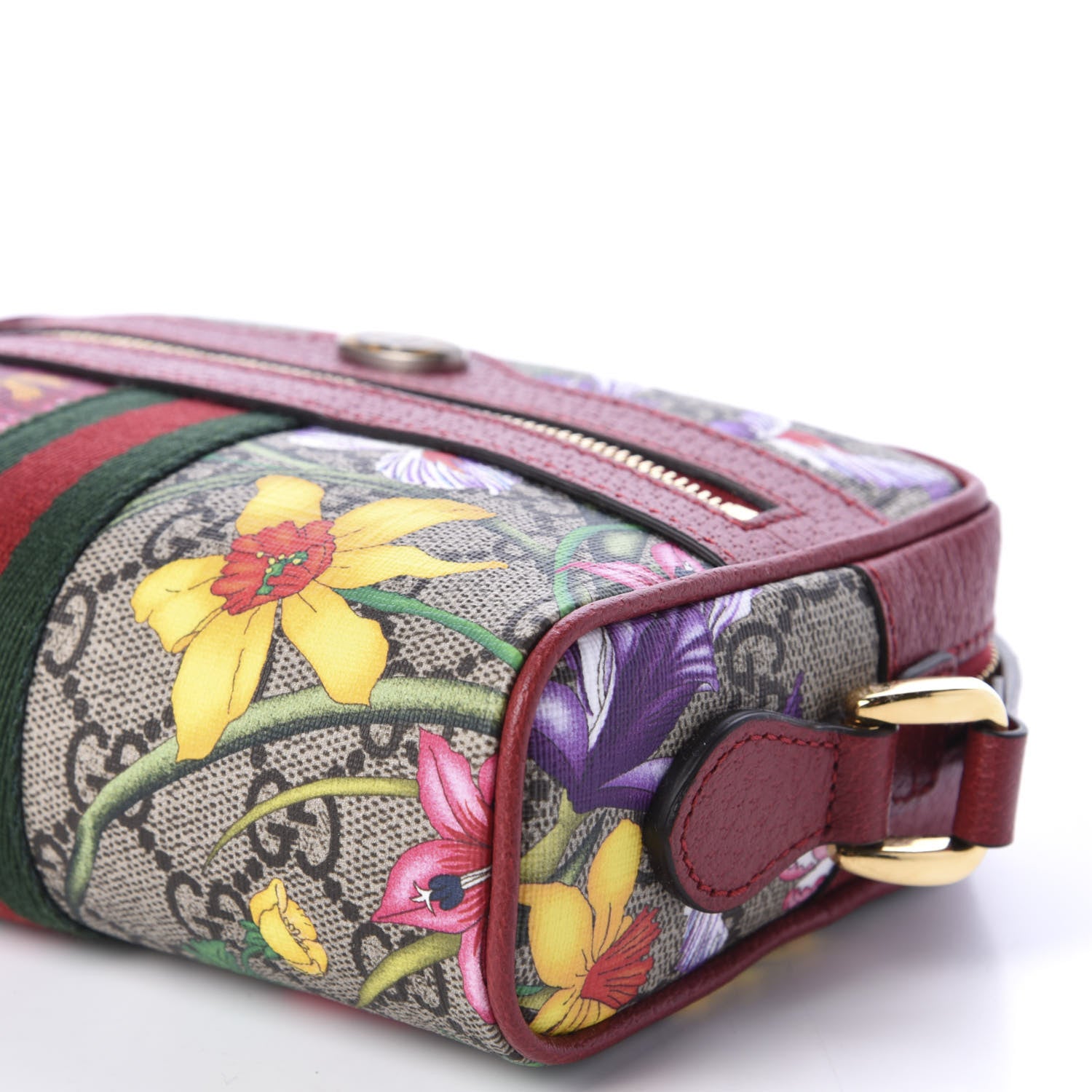Gucci GG Supreme Monogram Flora Web Mini Ophidia Shoulder Bag Red 7 of 11