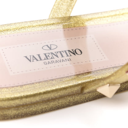 Valentino Garavani PVC Jelly Glitter Rockstud Caged Flat Thong Sandals 36 Oro 6 of 8