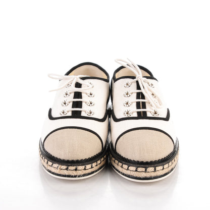 Chanel Cotton Lace Up Espadrilles 39.5 Light Beige Dark Beige 2 of 7