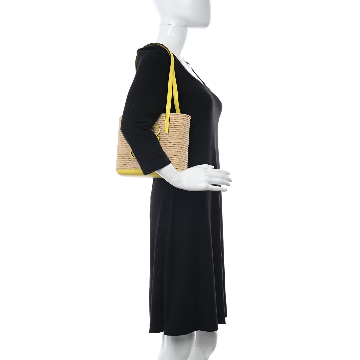 Raffia Square Mini Anagram Basket Tote Bag Natural Yellow