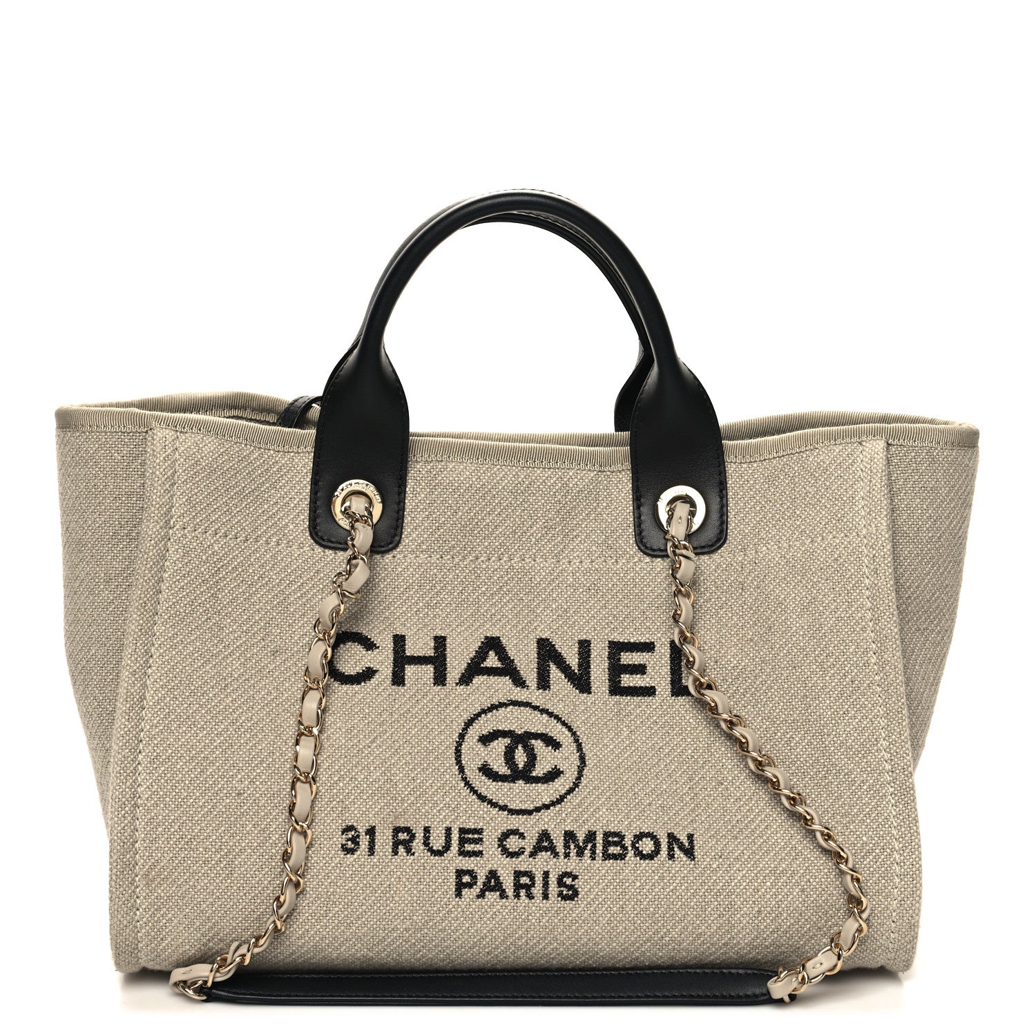 Chanel Mixed Fibers Small Deauville Tote Beige Black 1 of 12