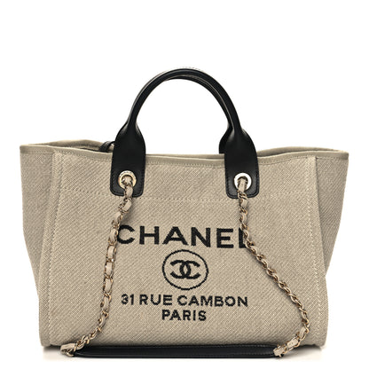Chanel Mixed Fibers Small Deauville Tote Beige Black 1 of 12