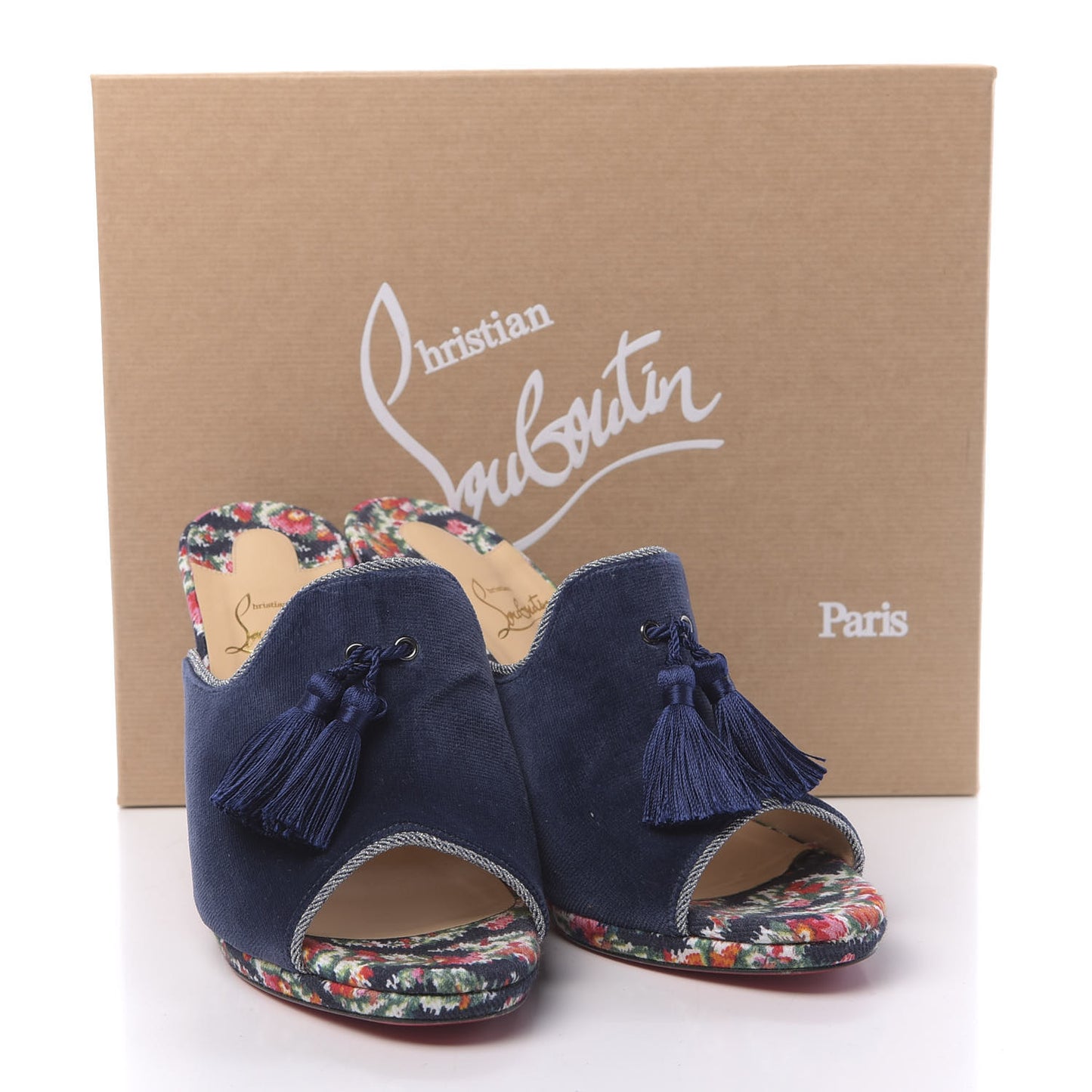 Velvet Cotton Denim Fiori Vienne 100 Slide Sandals 41 Multicolor Navy