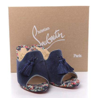 Christian Louboutin Velvet Cotton Denim Fiori Vienne 100 Slide Sandals 41 Multicolor Navy 10 of 10
