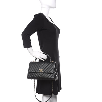 Chanel Caviar Chevron Quilted Small Coco Handle Flap Black 3 of 11